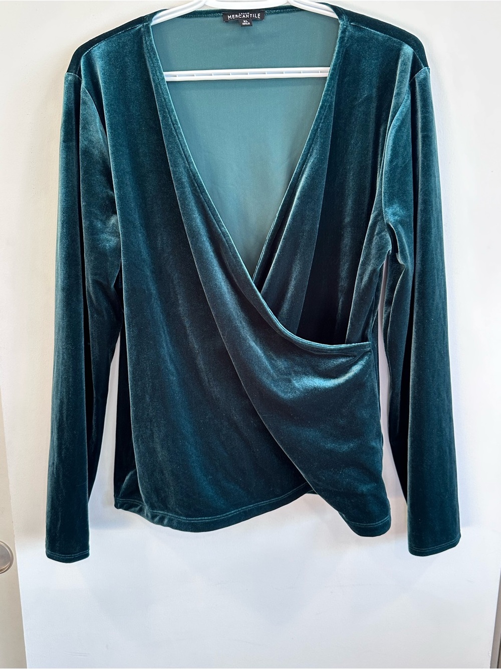 J. Crew Mercantile Teal Velvet Wrap Long-Sleeve Top
